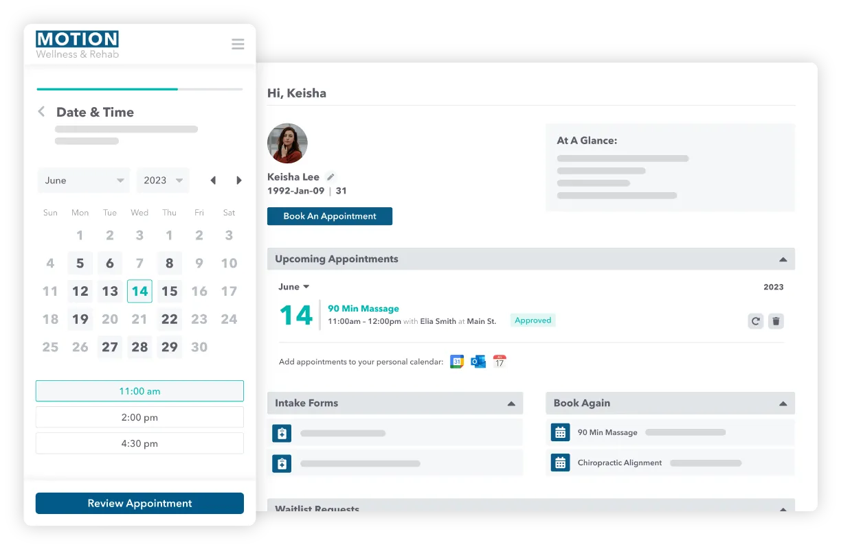 Juvonno’s patient portal and mobile appointment selection interface