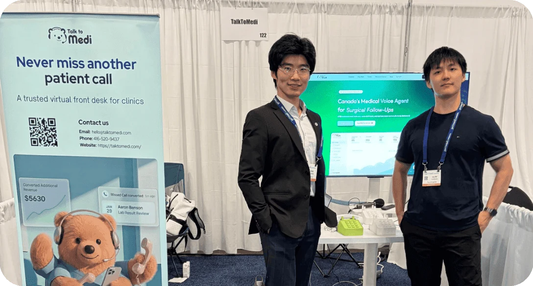 TalkToMedi team demonstrating medical voice AI at Pri-Med