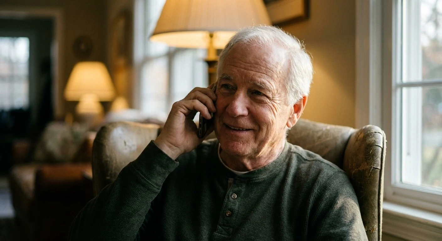 Older patient speaking on the phone at home